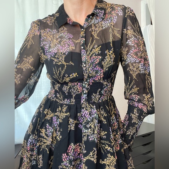 NWT Free People Sheer Layered Mini Dress Long Sleeves Collared Button Down - Picture 6 of 13